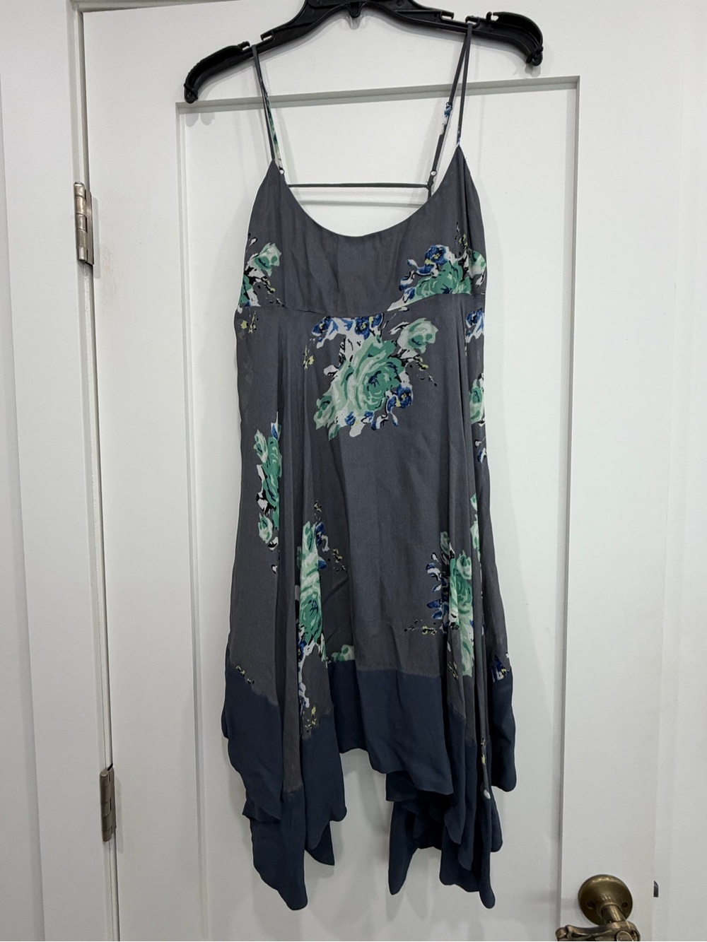 Free People Gray and Navy Floral Asymmetrical Slip Dress